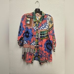 Hem & Thread Multicolor Patchwork Button-Up Blouse – Women’s Size Small